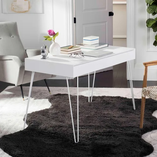 Miniatura 2 de Safavieh Home Collection Cade Mid Century - Escritorio retro con dos cajones, color blanco