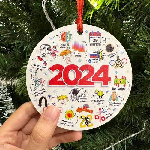 Miniatura 6 de Adornos de Navidad 2024, adorno de madera para árbol de Navidad, temas interesantes divertidos 2024 Año Recuerda tendencias Social Navidad recuerda