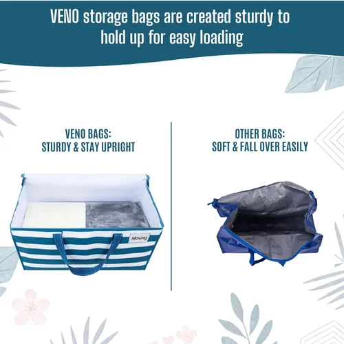Miniatura 6 de VENO Paquete de 4 bolsas de mudanza resistentes, bolsas de almacenamiento de ropa y edredón con ventana transparente, suministros de embalaje