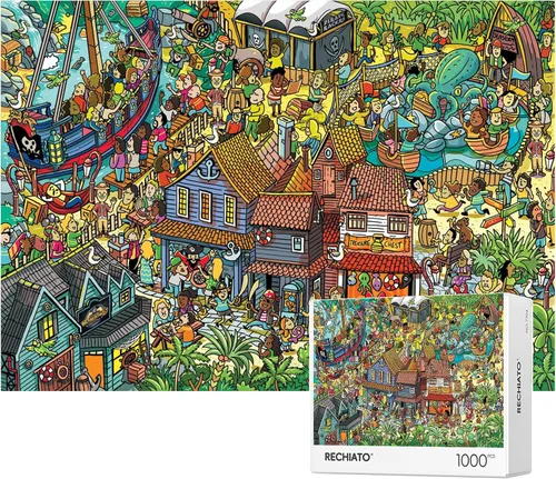 Miniatura 16 de Rompecabezas para adultos, 1000 piezas Rompecabezas Paraíso Animal, Pintura de Dibujos Animados Rompecabezas Desafiantes para Noches