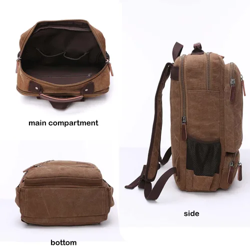Miniatura 6 de Mochila de lona vintage, mochila resistente para senderismo y campamento, mochila casual para hombres y mujeres, se adapta a portátiles de 15.6 Café