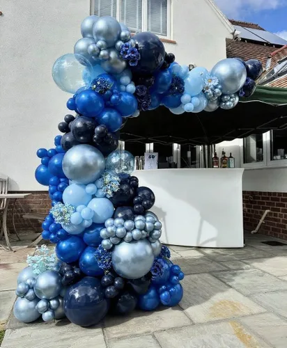 Miniatura 4 de Kit de Arco de Globos Azul ADOINBY, kit de 152 piezas de globos cromados macarrón azul marino y estrellas, kit de globos de diferentes tamaños