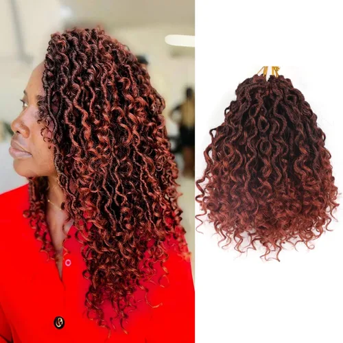 Miniatura 55 de Cabello de Crochet de 8 Pulgadas para Mujeres Negras, 7 Paquetes de Cabello de Crochet Goddess Locs con Puntas Rizadas, Locs Falsos Cortos con Bucle