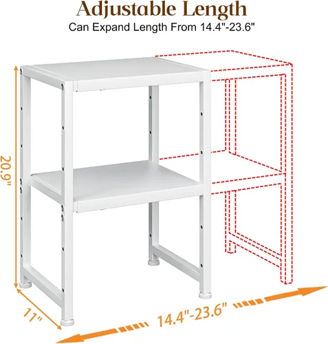 Miniatura 2 de Estante de almacenamiento de cocina expandible de 2 niveles, estantería de metal resistente de 150 libras para electrodomésticos pequeños, estantes