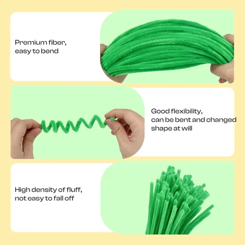 Miniatura 3 de Caydo 200 limpiapipas verdes para decoración del día de la madre, tallos de felpilla para niños, proyectos de manualidades (0.236 in x 12 pulgadas)