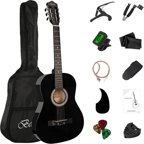 Miniatura 12 de Guitarra acústica de madera de 38 pulgadas con kit de inicio, bolsa de viaje, afinador, púa de guitarra con juego para principiantes para niños
