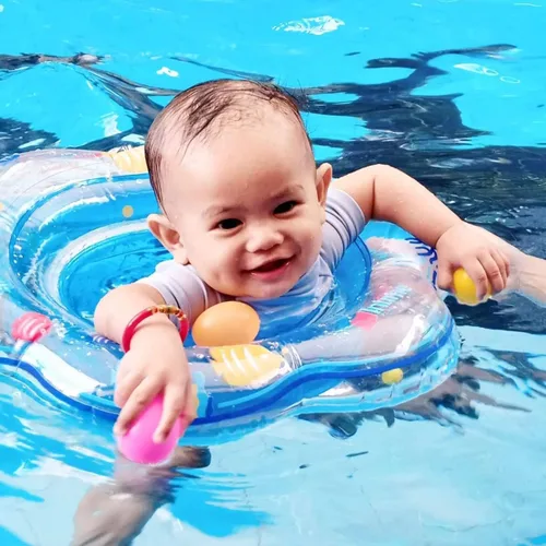 Miniatura 3 de Arcimatto Flotadores de piscina para bebés, balsa inflable con asa, asiento de seguridad doble, anillo de natación para niños, flotadores de agua