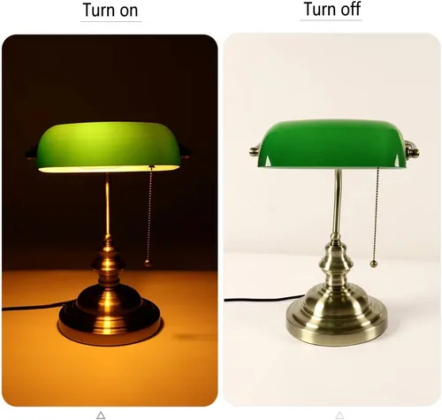 Miniatura 4 de Lámpara de escritorio de banqueros de vidrio con interruptor de cadena de tracción Enchufe en accesorio (verde)