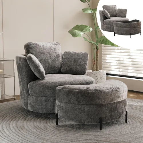 Miniatura 26 de Chifee & Vingol Silla decorativa giratoria de gran tamaño de 40.35 pulgadas, silla redonda tapizada de barril con almohadas, sillas giratorias