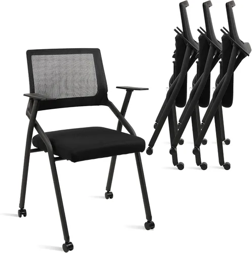Miniatura 21 de CLATINA Sillas de oficina apilables y plegables con soporte lumbar ergonómico y cojín de asiento grueso, silla de recepción de tela de malla