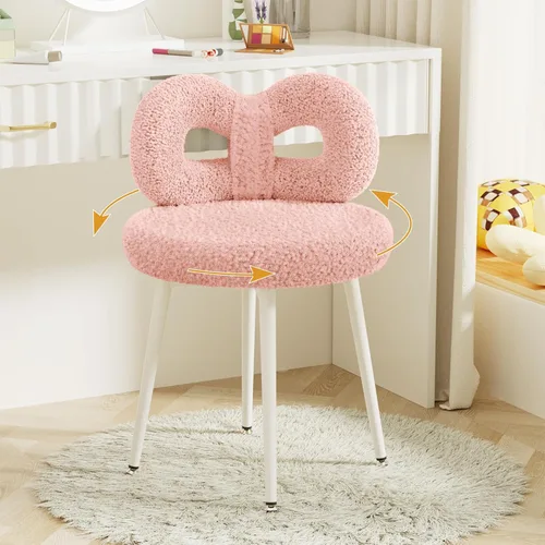 Miniatura 13 de ROOMTEC Silla de tocador giratoria con respaldo, silla de escritorio tapizada para niñas, tocador de maquillaje moderno para dormitorio, sala