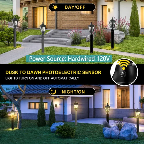 Miniatura 3 de Luces de poste del atardecer al amanecer cableadas de 120 V con base de montaje en muelle, lámpara de poste antioxidante para exteriores con vidrio