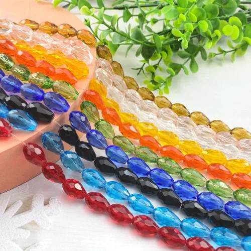 Miniatura 4 de 100 cuentas de cristal de lágrima de cristal facetadas en forma de agujero vertical sueltas para hacer joyas, pulseras, collares, costura, Ámbar