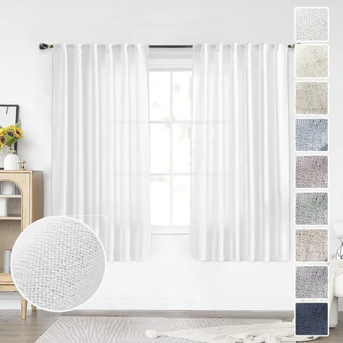 Miniatura 39 de Cortinas de lino 92 pulgadas de largo, juego de 2 paneles con bolsillo para barra, lengüeta trasera, cortinas transparentes para ventanas