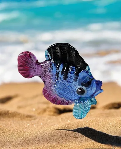 Miniatura 7 de 1shopforyou Figura de vidrio soplado, figura de pez marino tropical, arte en miniatura, colección de vida marina, decoración de acuario, animal