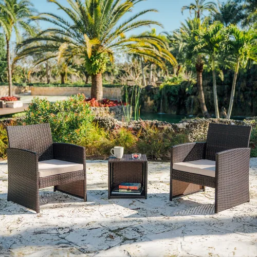 Miniatura 11 de Nestl Juego de muebles de mimbre para patio, juego de 2 mesas y sillas de bistró de 3 piezas, juego de muebles de porche delantero, juego de 2