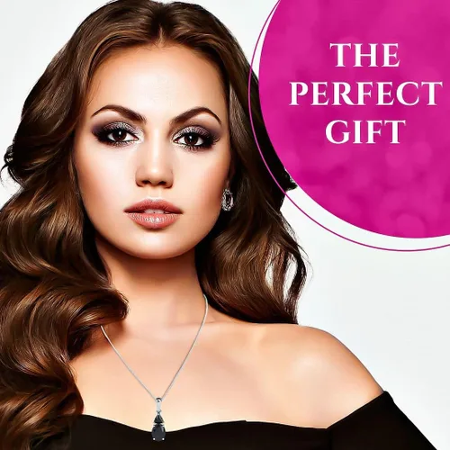 Miniatura 6 de Shop LC - Collar con colgante negro para mujer chapado en platino plata de ley 925 cadena única de 20 pulgadas No es una piedra preciosa
