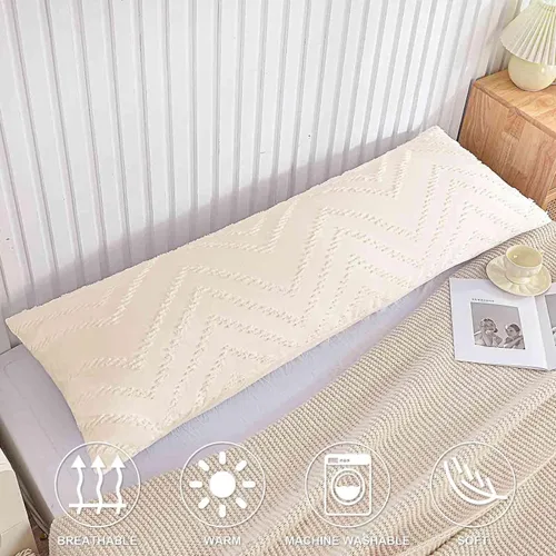 Miniatura 2 de Nanko Funda de Almohada Corporal 1 Paquete 20x54 pulgadas con Cremallera, Beige Tufted Jacquard Boho Suave Shabby Chic Microfibra Fundas de Almohada