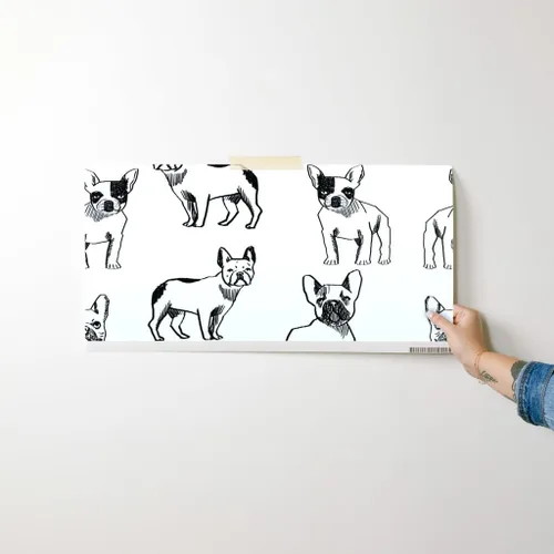 Miniatura 7 de Papel tapiz de grado comercial Swatch – Bulldog francés Negro Blanco Perros Frenchie Monocromo Lindo Cachorro Tradicional Papel pintado por