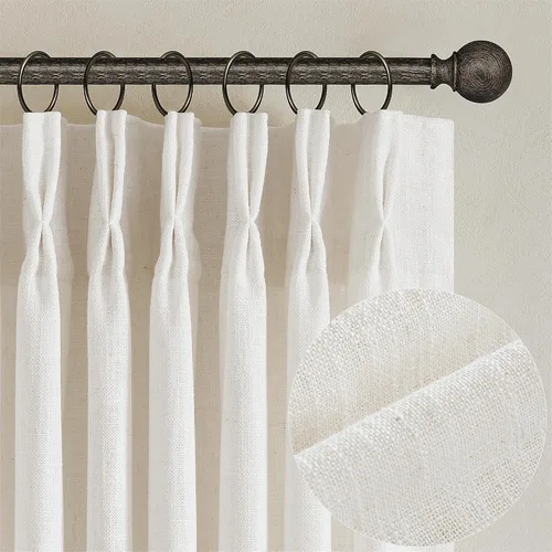 Miniatura 208 de Cortinas de lino natural con pliegues fruncidos de 120 pulgadas de largo para sala de estar, cortinas plisadas con ganchos y lengüeta trasera