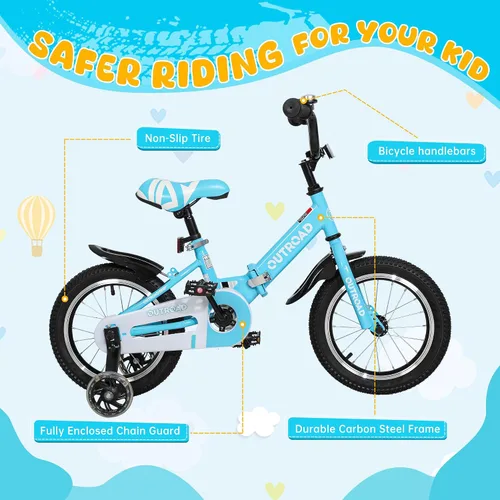 Miniatura 2 de Betterland Bicicleta plegable para niños, bicicleta para niños de 14/16/18 pulgadas con ruedas de entrenamiento y frenos de mano duales, bicicleta