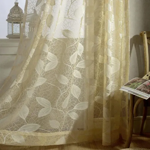 Miniatura 2 de Modern European Style Solid Jacquard Sheer Curtains Rod Pocket Home Decoration Tulle Fabric for Living Dining Room Bedroom Balcony(1 Panel, W 52 x L
