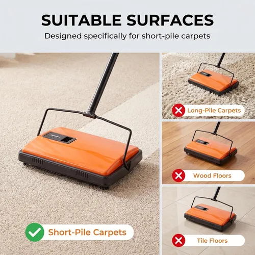 Miniatura 4 de CLEANHOME Escoba manual para alfombras y pelo de mascotas - Escoba de piso de cepillo doble, escoba ligera de presión para aulas/alfombras