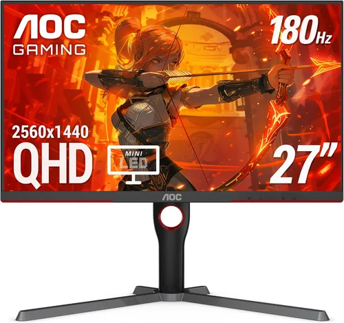 AOC Q27G3XMN - Monitor para juegos QHD de 27", 2560x1440, Mini LED, 180Hz 1ms GtG, HDR 1000, sRGB 137.5%, HDMI 2.0 x 1, DisplayPort 1.4 x1,