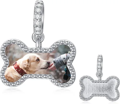 Miniatura 16 de LONAGO Abalorio personalizado con foto de plata de ley 925 con diseño de hueso de perro para pulsera