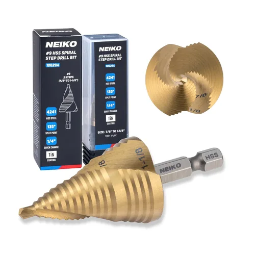 Miniatura 50 de NEIKO 10602B Step Drill Bit, 13 Steps 1/8" to 1/2" Spiral M35 Cobalt, AlTiSiN Coated, 1/4" Quick Change Step Bits for Steel, Metal, Wood, Plastic