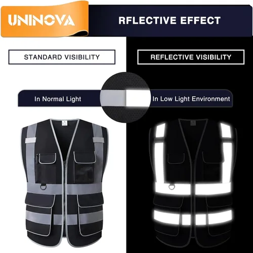 Miniatura 3 de Chaleco de seguridad de alta visibilidad, ropa de trabajo transpirable de malla reflectante con múltiples bolsillos, normas ANSI/ISEA