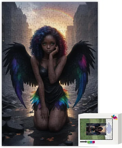Miniatura 5 de Rompecabezas de mujeres africanas para adultos, 500 – Negro Angel Girl – Colores creativos y líneas Retratos, rompecabezas de desafío