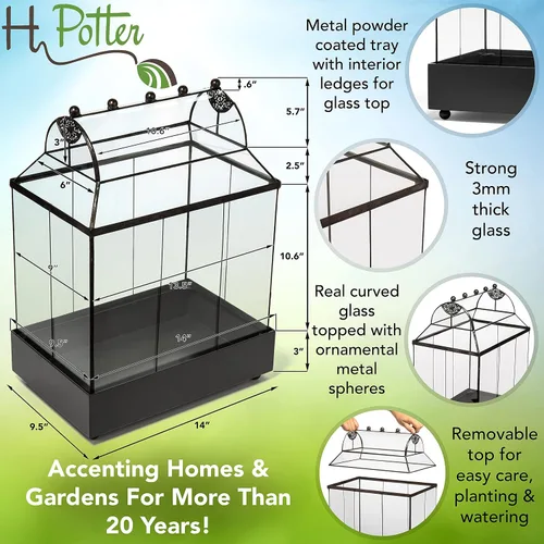Miniatura 3 de H Potter Estuche grande de terrario Wardian de vidrio con vidrio curvo, maceta de mesa para interior con base de metal, exhibición decorativa