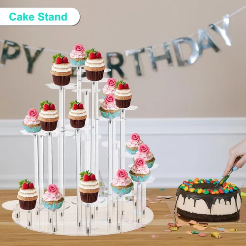 Miniatura 3 de uxcell Soporte acrílico para cupcakes, soporte transparente para 24 cupcakes, soporte de postres para pastelería, bandeja para servir para boda