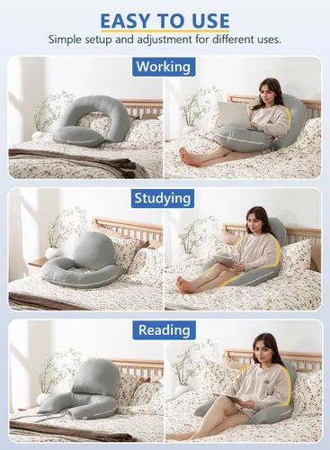 Miniatura 9 de INSEN Almohada de lectura, almohada de espalda para sentarse en la cama para leer, enfermera y relajarse, almohada de lectura para adultos, madres