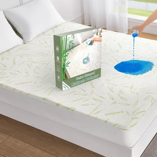 Miniatura 16 de Protector de Colchón Queen Impermeable Funda de Colchón Lavable de Rayón de Bambú Cubierta de Colchón Transpirable Silencioso Protector de Cama 5