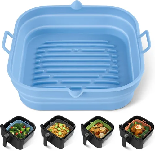 Miniatura 15 de [Paquete de 2] Forros cuadrados de silicona para freidora de aire – Cesta reutilizable para freidora de aire – Olla fácil de limpiar para freidora