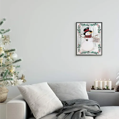 Miniatura 2 de Stupell Industries Felicitación de bienvenida de invierno con diseño floral de muñeco de nieve, bosque, acebo, diseñado por Jennifer Paxton Parker