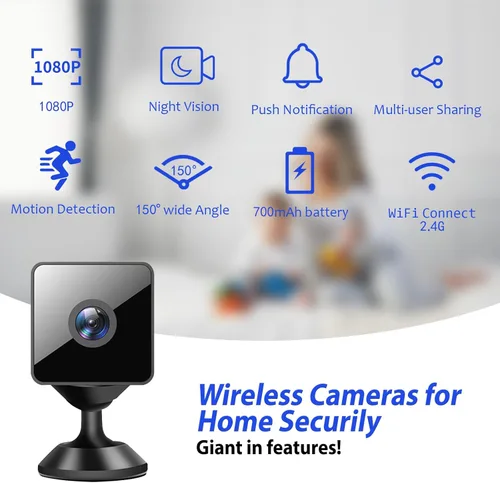 Miniatura 2 de Mini cámara magnética inalámbrica 2025 pequeña seguridad HD WiFi 1080P Micro Nanny Cam con detección de movimiento, almacenamiento en la nube y SD