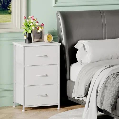 Miniatura 2 de Somdot - Buró, cajonera de 3 cajones para dormitorio, buró, mesa auxiliar con canastas de tela para dormitorio, guardería, clóset, dormitorio, sala