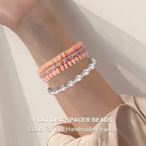 Miniatura 6 de 1500 piezas de cuentas espaciadoras redondas planas de 0.23 pulgadas, cuentas en forma de disco sueltas para hacer joyas, para pulseras, collares