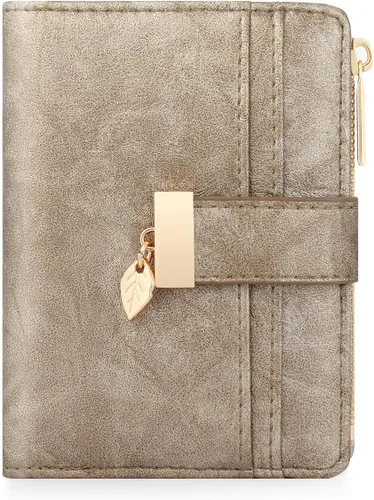 Miniatura 22 de Billetera pequeña para mujer, plegable, de piel suave, tarjetero con ventana de identificación, con cremallera, bolsillo para monedas, carteras