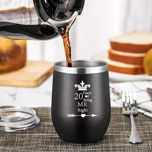 Miniatura 6 de Paquete de 2 vasos de vino de 20 años Mr Right Mrs Always Right 20º aniversario de boda, compromiso, copas para parejas y padres, de acero