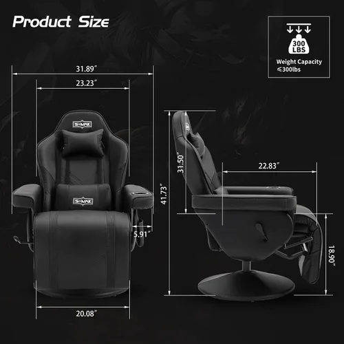 Miniatura 3 de S*MAX Silla reclinable para juegos para adultos, estilo carreras, ergonómica, con respaldo alto, giratoria, de piel sintética, con respaldo Negro