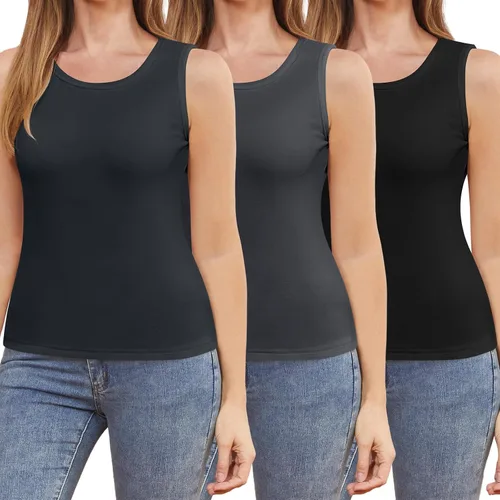 Miniatura 8 de 3 piezas de camisetas térmicas sin mangas para mujer, ropa interior de forro polar, suave, sin mangas, chaleco de capa base cálida