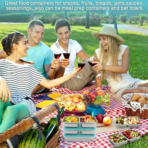 Miniatura 7 de Recipientes reutilizables de acero inoxidable con tapas, contenedores de doble compartimento para aperitivos, recipientes pequeños para condimentos