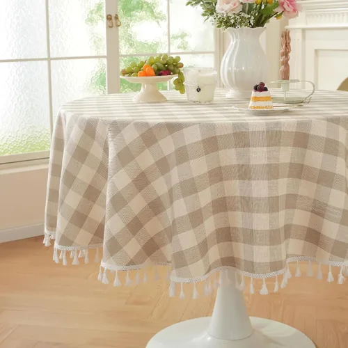 Miniatura 20 de Laolitou - Mantel a cuadros cuadrado lavable, resistente, de lino de algodón, a cuadros de búfalo, con borla, mantel de gingham para primavera