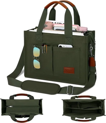 Miniatura 13 de Bolso grande de lona con compartimentos y cremallera para mujer de KKXIU, bolso cruzado, de trabajo, bíblico, de mensajero con bolsillos