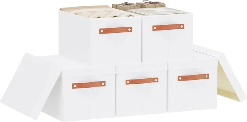 Miniatura 28 de Contenedor de almacenamiento plegable, caja de almacenamiento de 10.2 x 7.8 x 6.7 pulgadas con tapa, organizador de armario para organizar con asas
