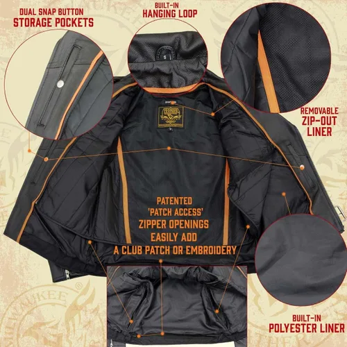 Miniatura 5 de Milwaukee Leather LKM1781 - Chaqueta de motocicleta clásica premium para hombre The Legend en negro con forro acolchado de piel Grm1011-negro